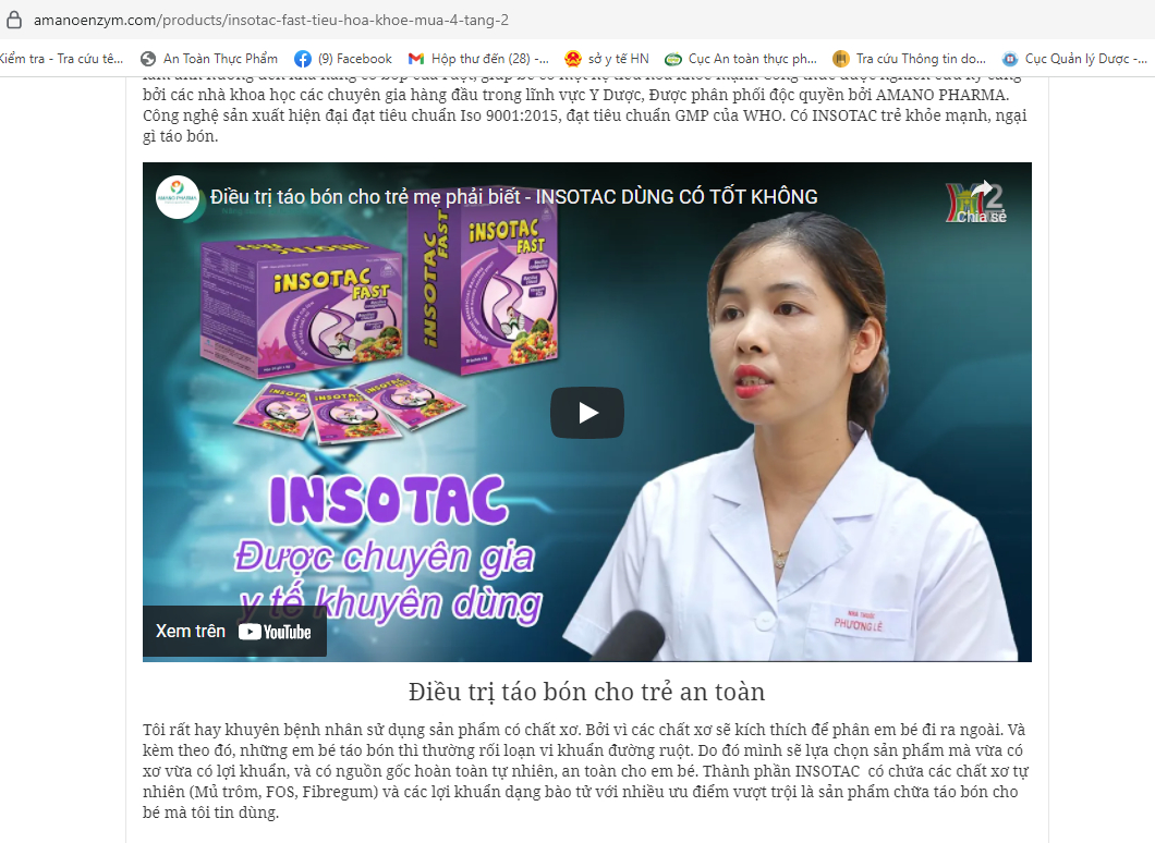 Dược phẩm Amano Nhật Bản do quảng cáo Insotac Fast trái luật