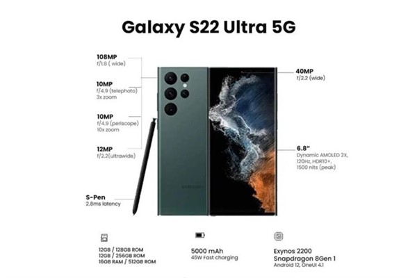 Samsung Galaxy S22 Ultra lộ toàn bộ thông số kỹ thuật